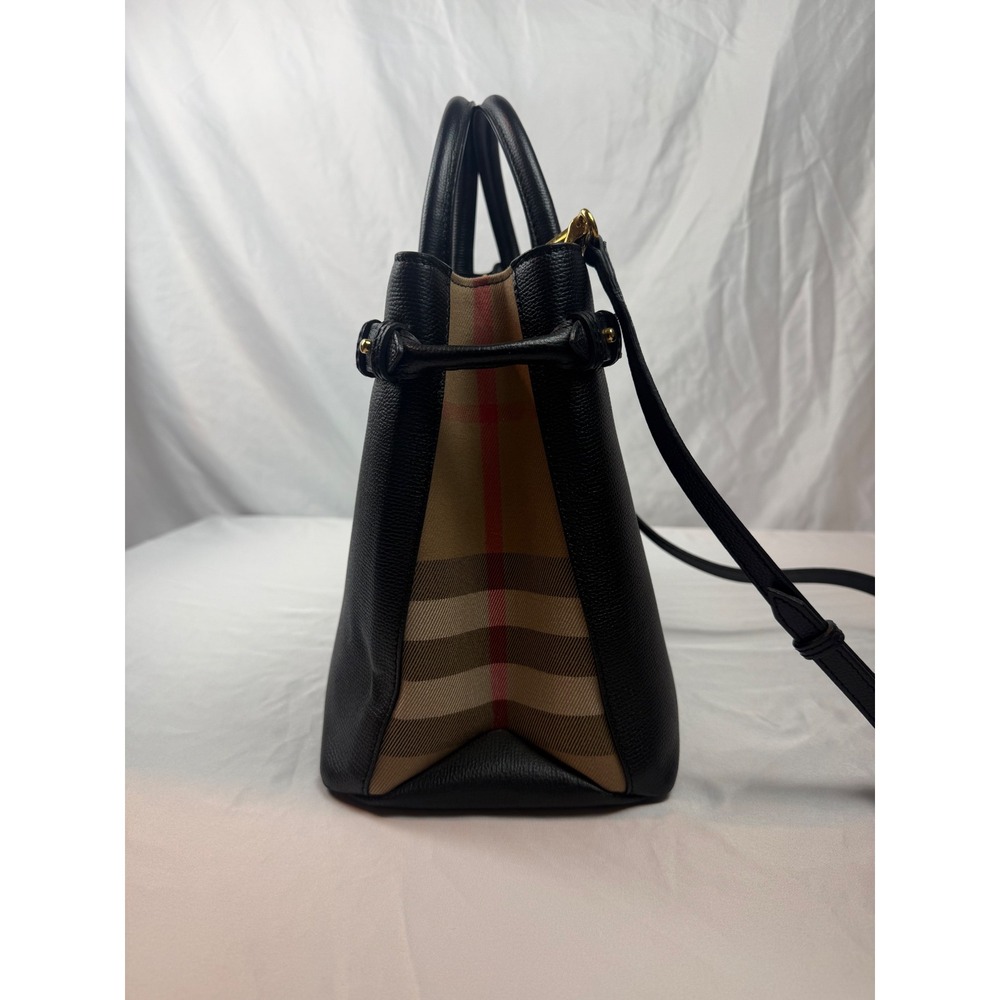 Burberry Banner Small Black Leather Tote Satchel Bag Authenticated Italy #mc - Picture 10 of 16